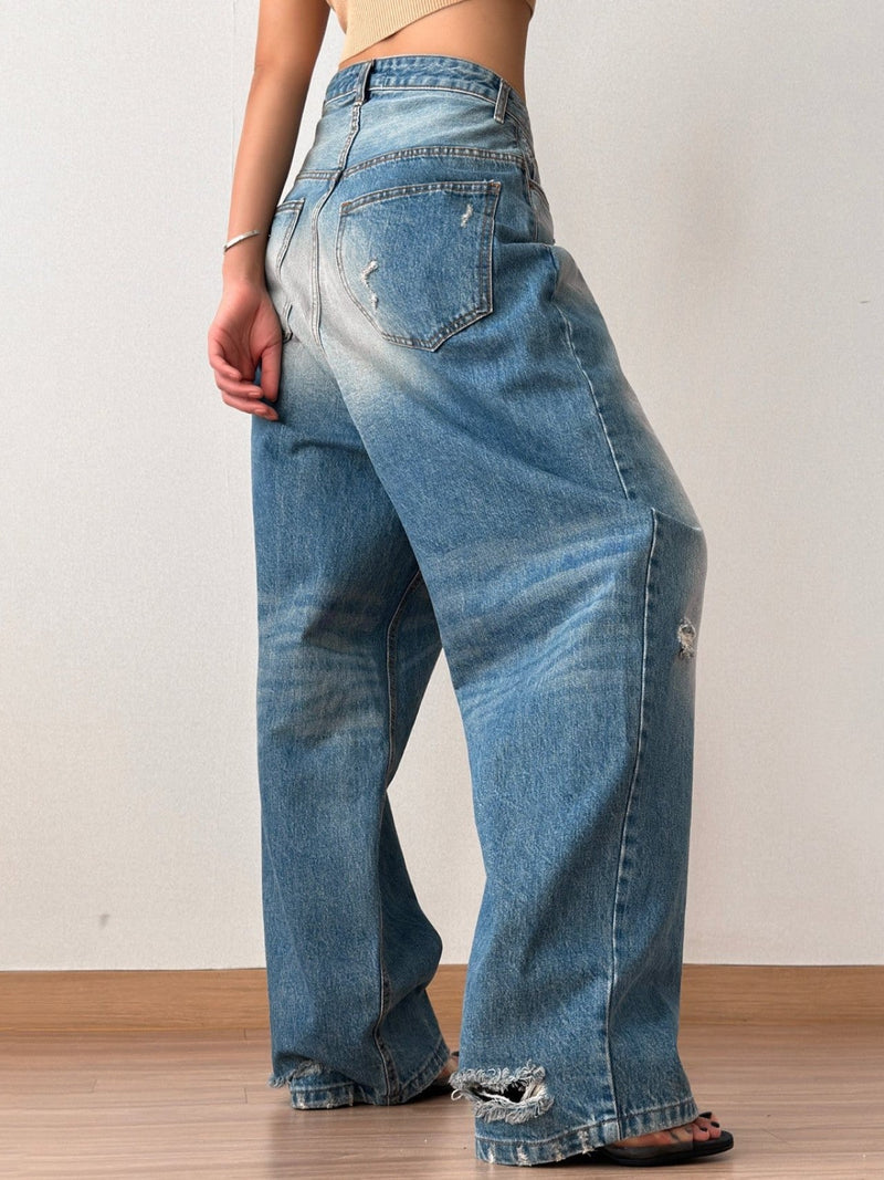 VINTAGE DISTRESSED WIDE LEG JEANS