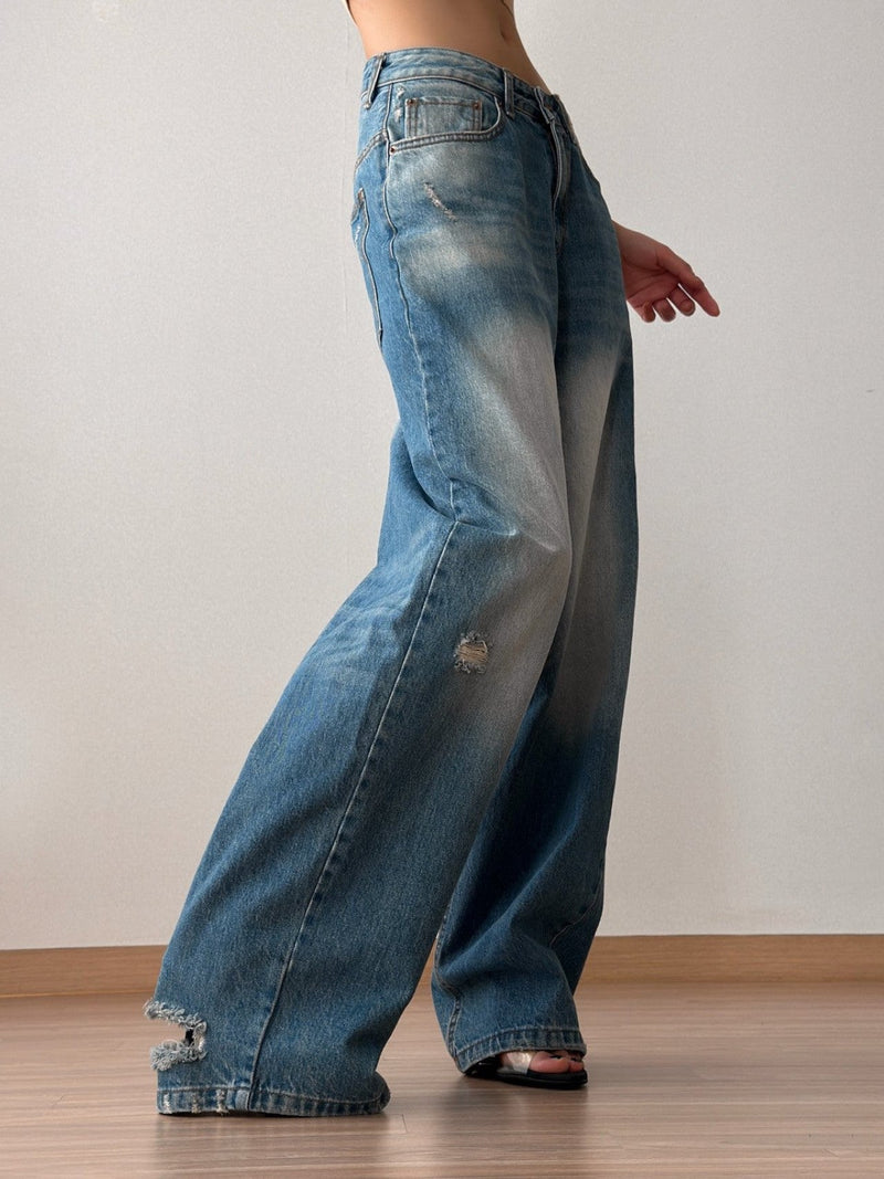 VINTAGE DISTRESSED WIDE LEG JEANS