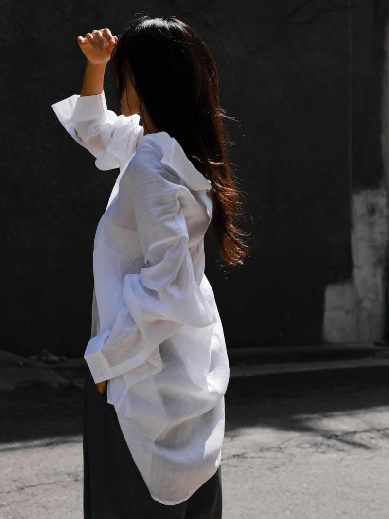 OVERSIZED VIVID LINEN BUTTON DOWN SHIRT