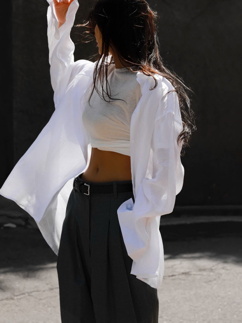 OVERSIZED VIVID LINEN BUTTON DOWN SHIRT