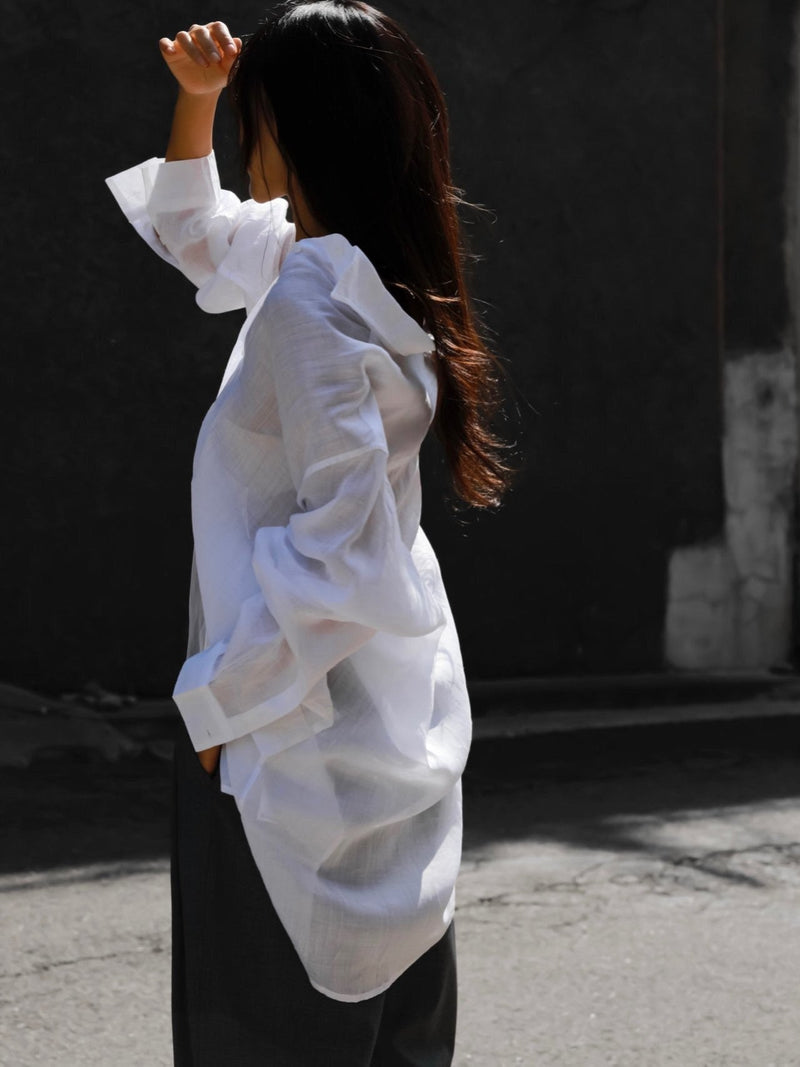 OVERSIZED VIVID LINEN BUTTON DOWN SHIRT