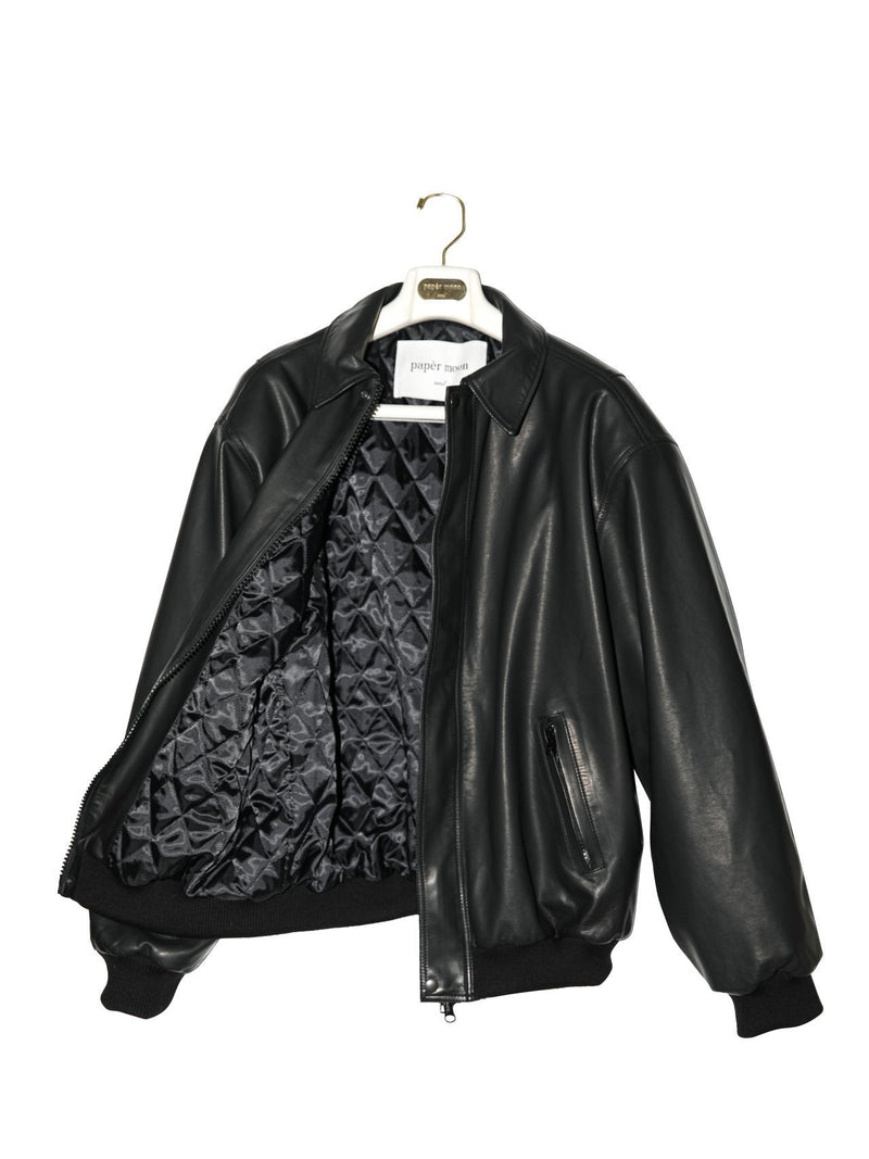 WASHED VEGAN LEATHER PADDED SHOULDER BOMBER JACKET