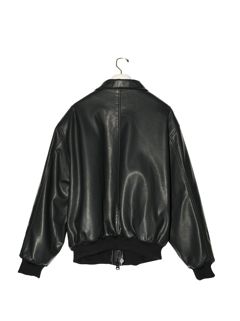 WASHED VEGAN LEATHER PADDED SHOULDER BOMBER JACKET