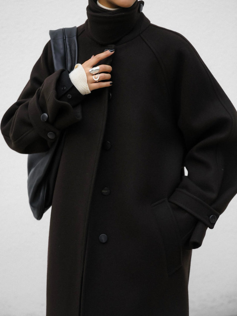 WOOL OVERSIZED HIGH NECK COLLARED BALMACAAN COAT