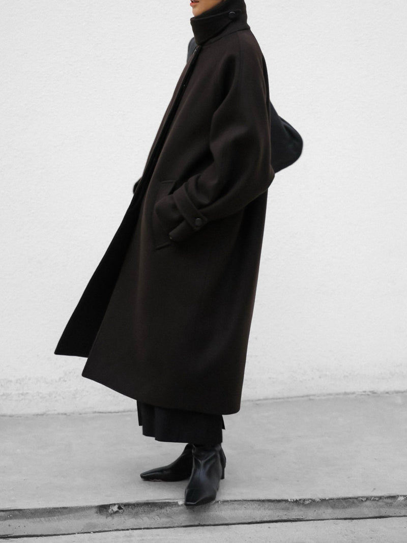 WOOL OVERSIZED HIGH NECK COLLARED BALMACAAN COAT