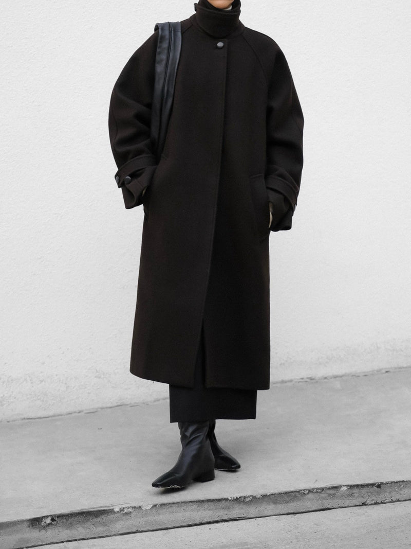 WOOL OVERSIZED HIGH NECK COLLARED BALMACAAN COAT