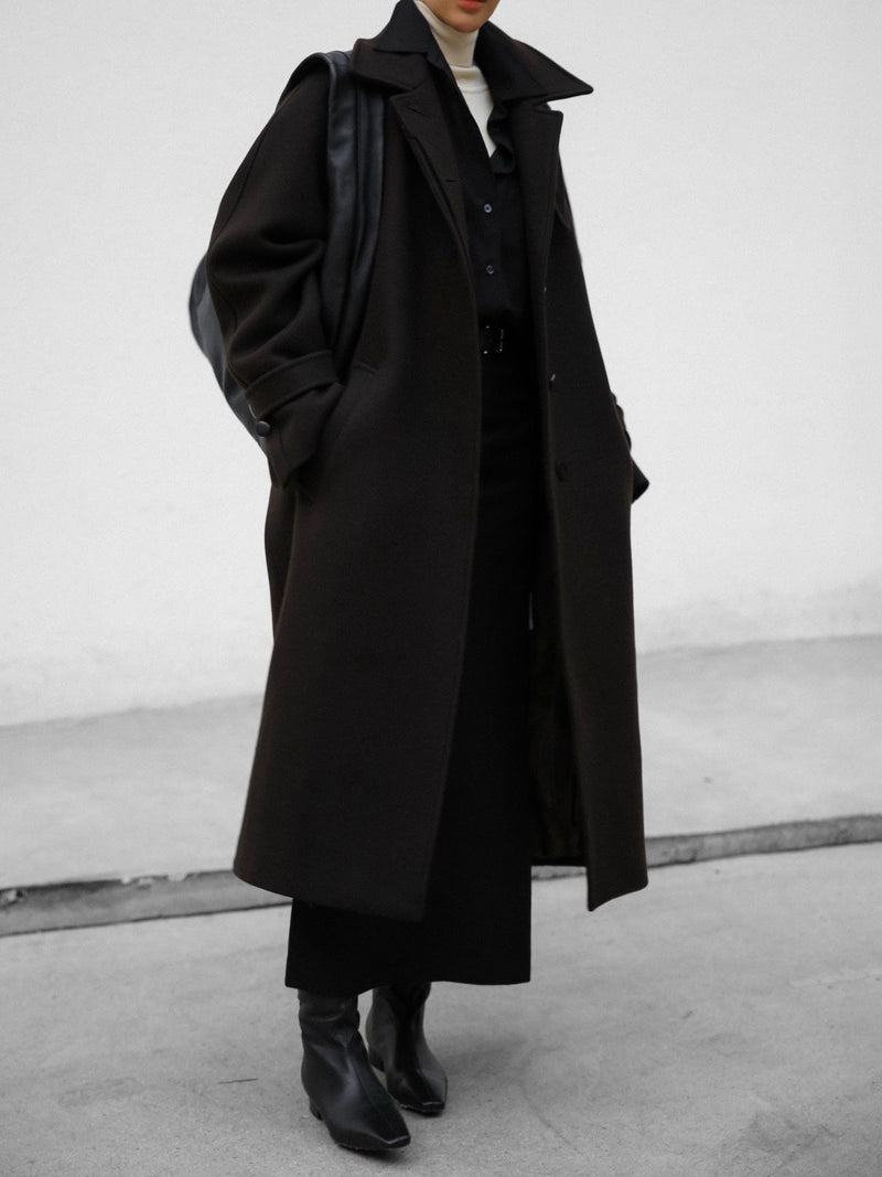 WOOL OVERSIZED HIGH NECK COLLARED BALMACAAN COAT