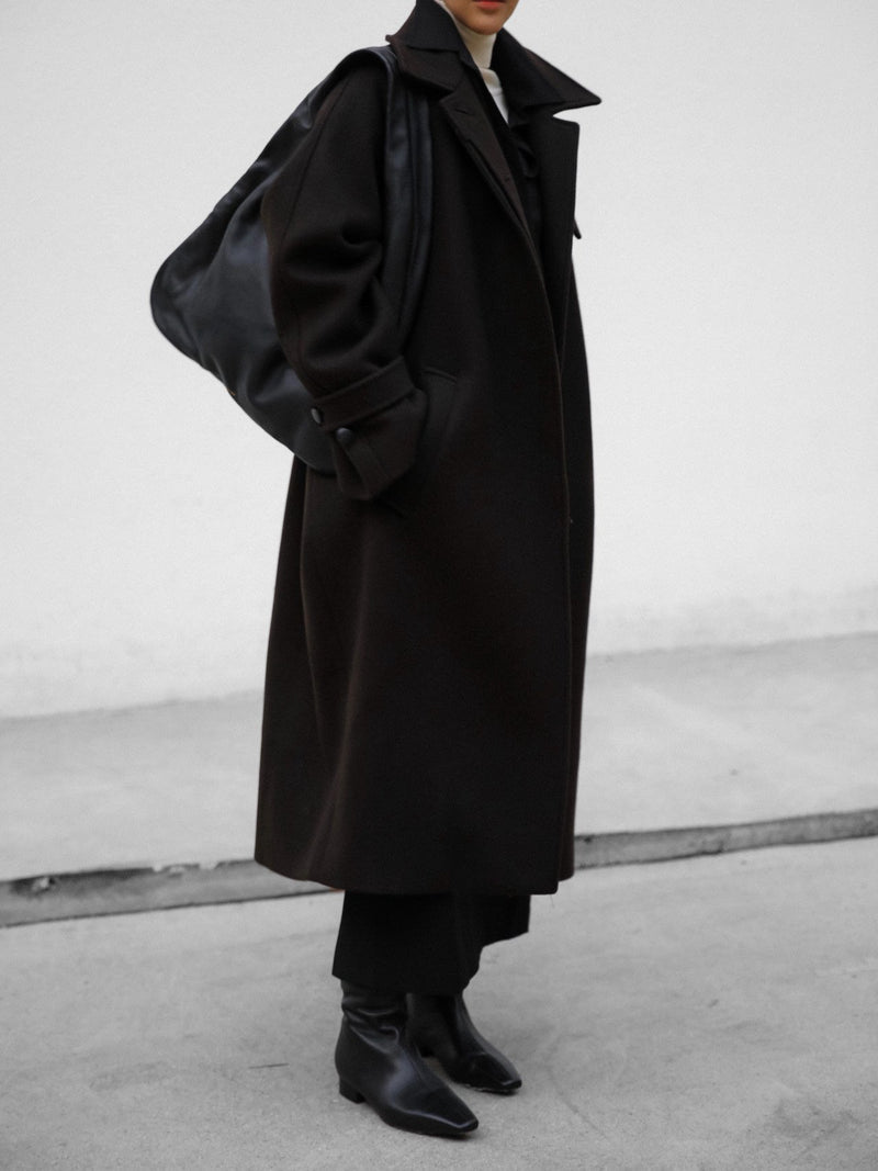 WOOL OVERSIZED HIGH NECK COLLARED BALMACAAN COAT