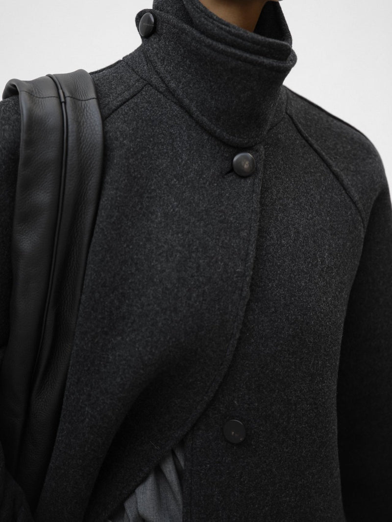 WOOL OVERSIZED HIGH NECK COLLARED BALMACAAN COAT