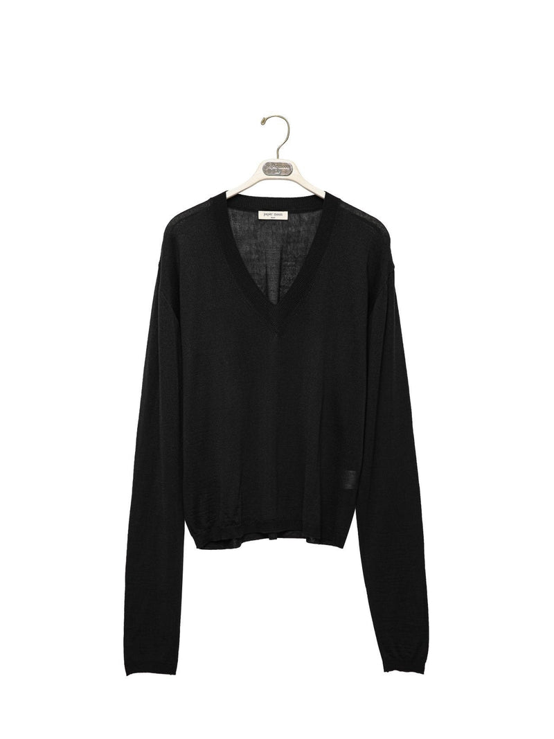 WOOL SILK DEEP V-NECK LONG SLEEVED KNIT