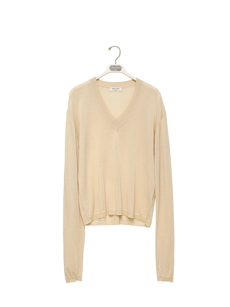 WOOL SILK DEEP V-NECK LONG SLEEVED KNIT