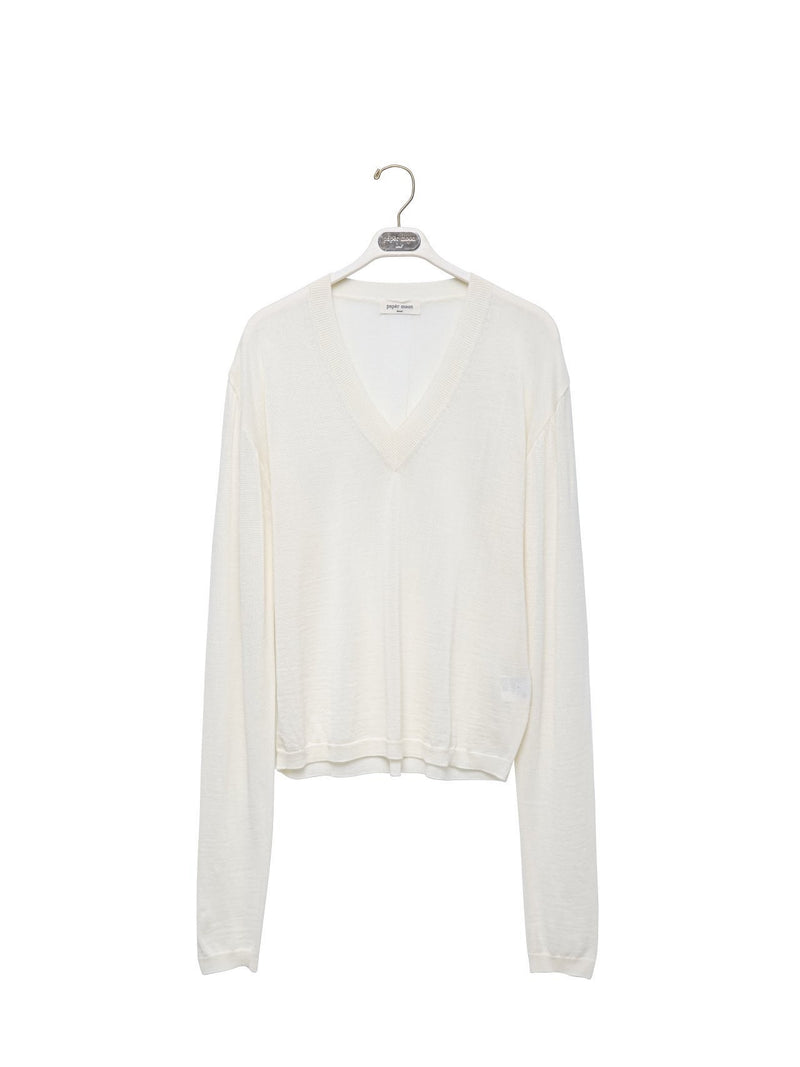 WOOL SILK DEEP V-NECK LONG SLEEVED KNIT