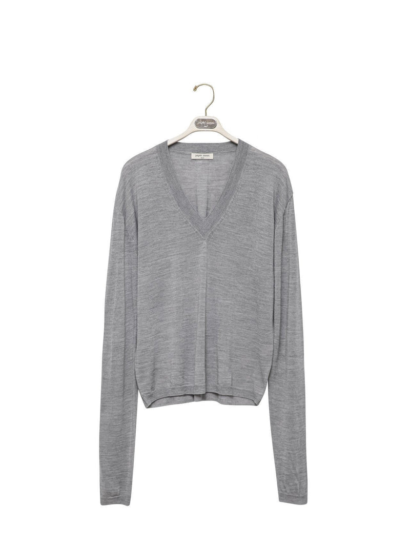 WOOL SILK DEEP V-NECK LONG SLEEVED KNIT