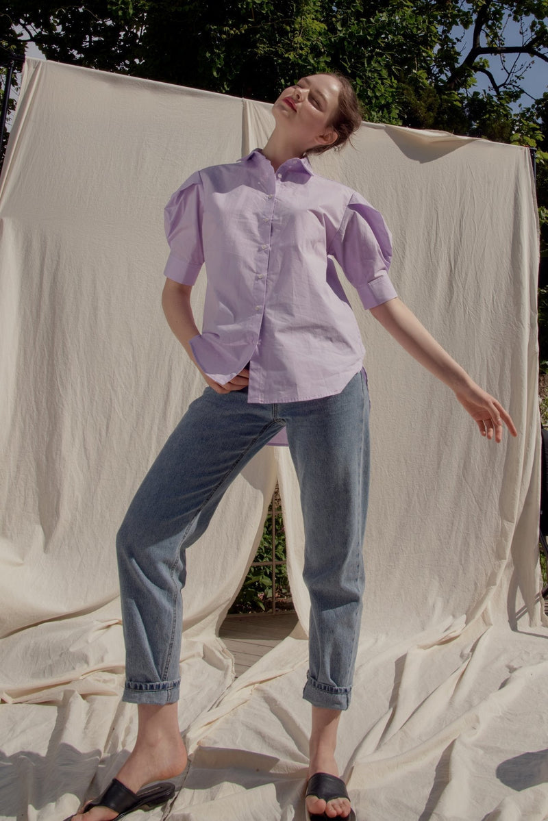 SHORT BALLOON SLEEVE COTTON SHIRT
