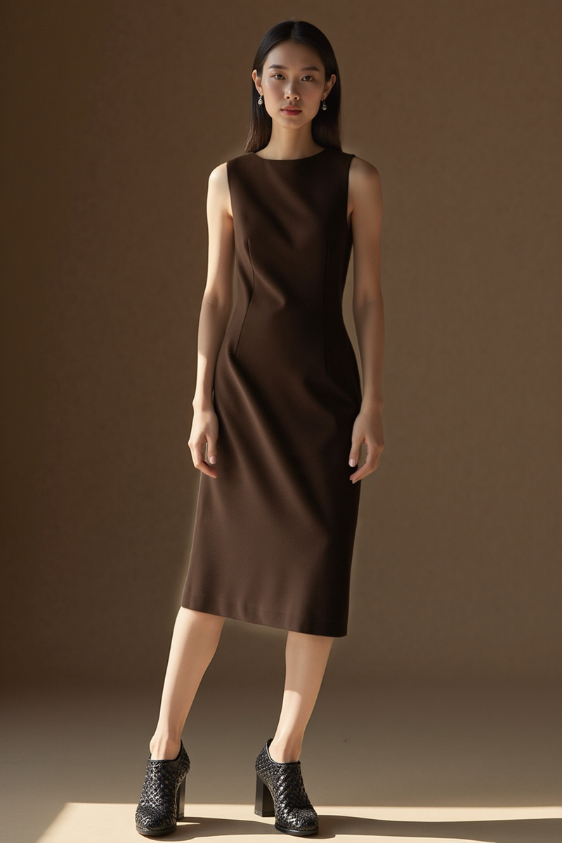 CONTOUR CREPE SLEEVELESS DRESS