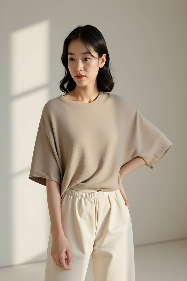 SANDSTONE DRAPE KNIT TOP