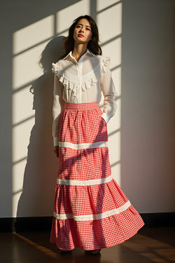 MEADOW GINGHAM TIERED SKIRT