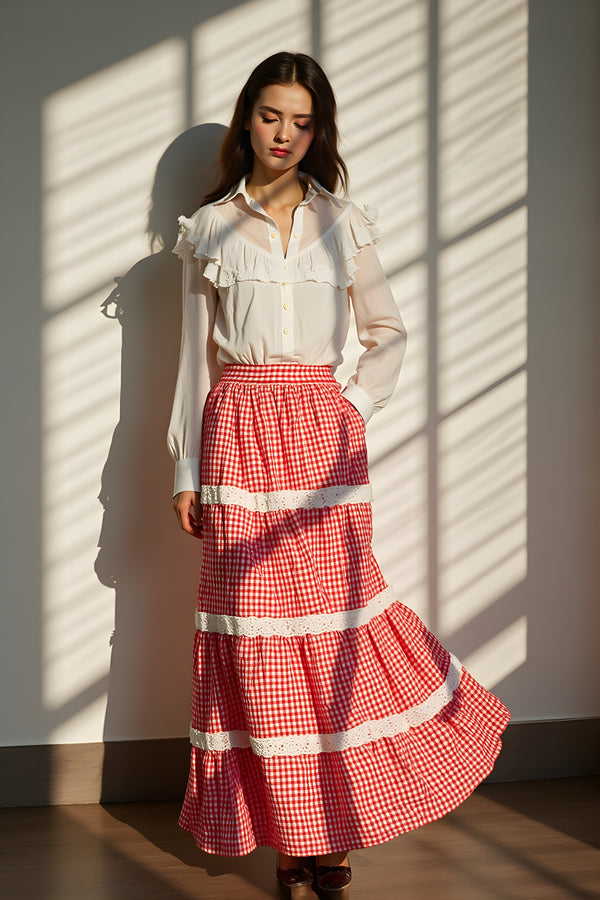 MEADOW GINGHAM TIERED SKIRT