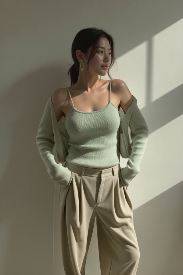 EVERGLOW KNIT CAMI & CARDIGAN SET