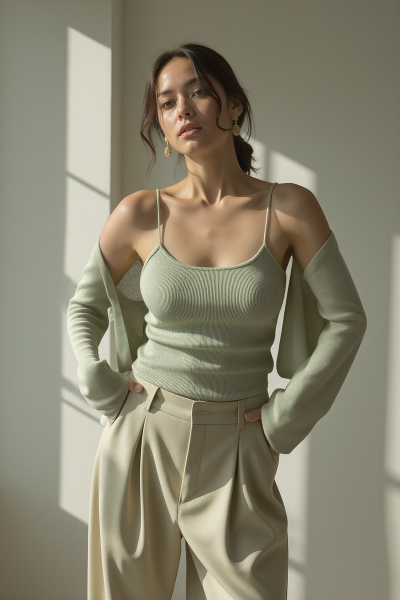 EVERGLOW KNIT CAMI & CARDIGAN SET