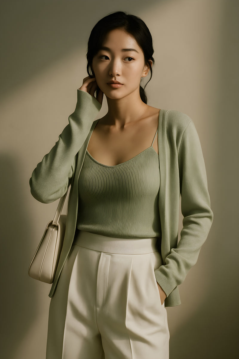 EVERGLOW KNIT CAMI & CARDIGAN SET