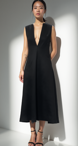 WOOL CASHMERE BLACK MIDI DRESS