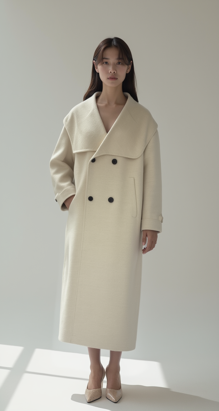 DOUBLE BREASTED OATMEAL WOOL COAT