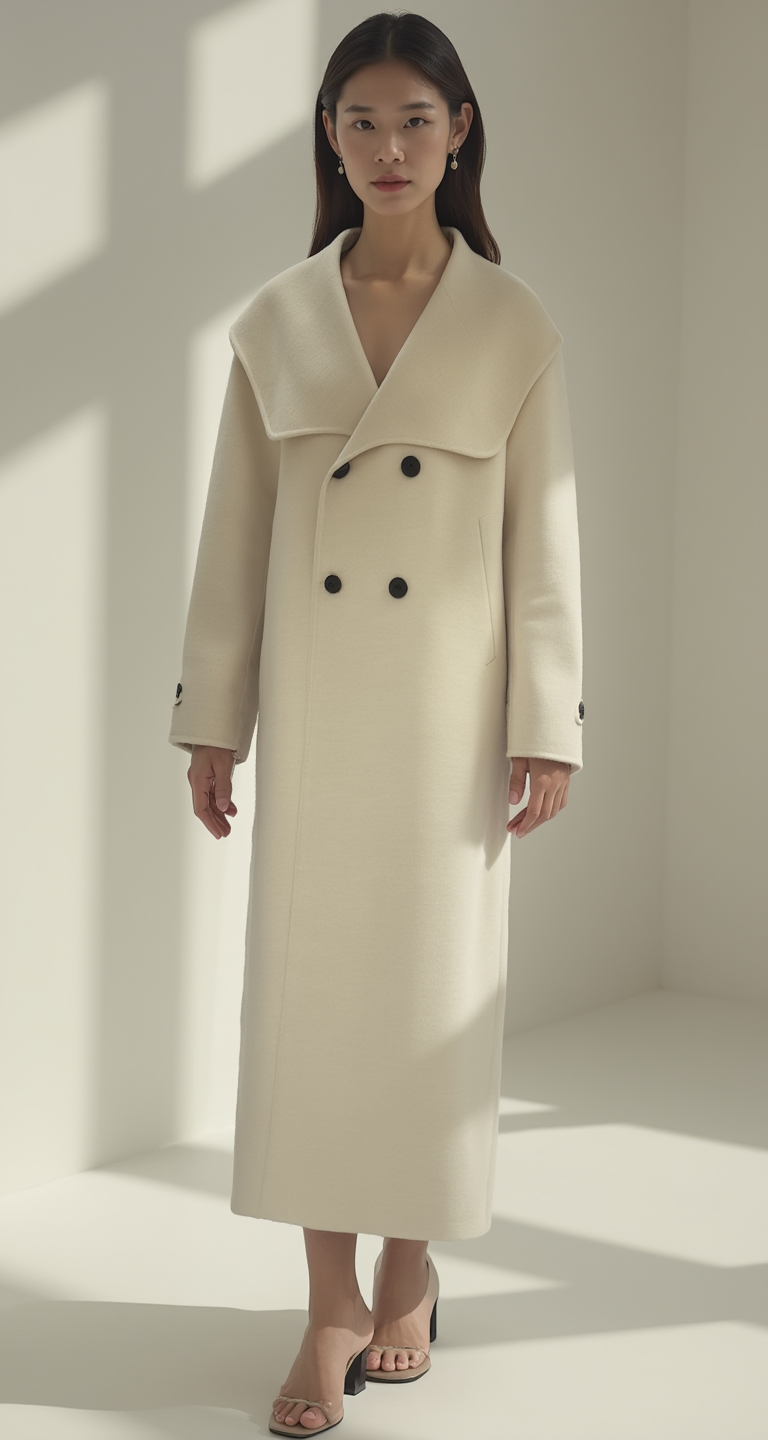 DOUBLE BREASTED OATMEAL WOOL COAT