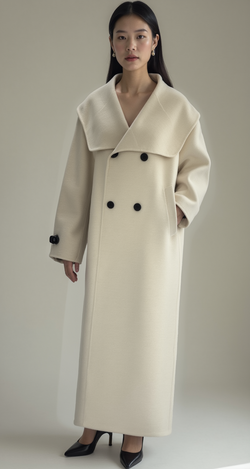 DOUBLE BREASTED OATMEAL WOOL COAT