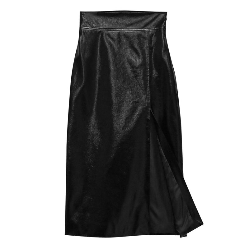 METALLIC VEGAN LEATHER PENCIL SKIRT