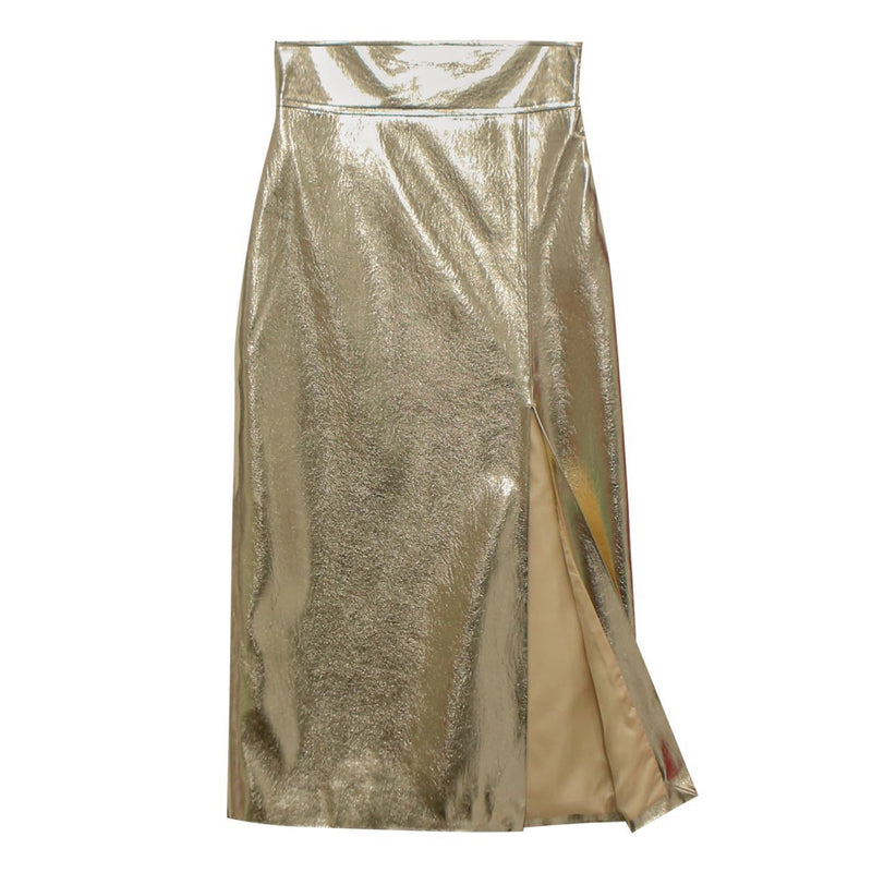 METALLIC VEGAN LEATHER PENCIL SKIRT