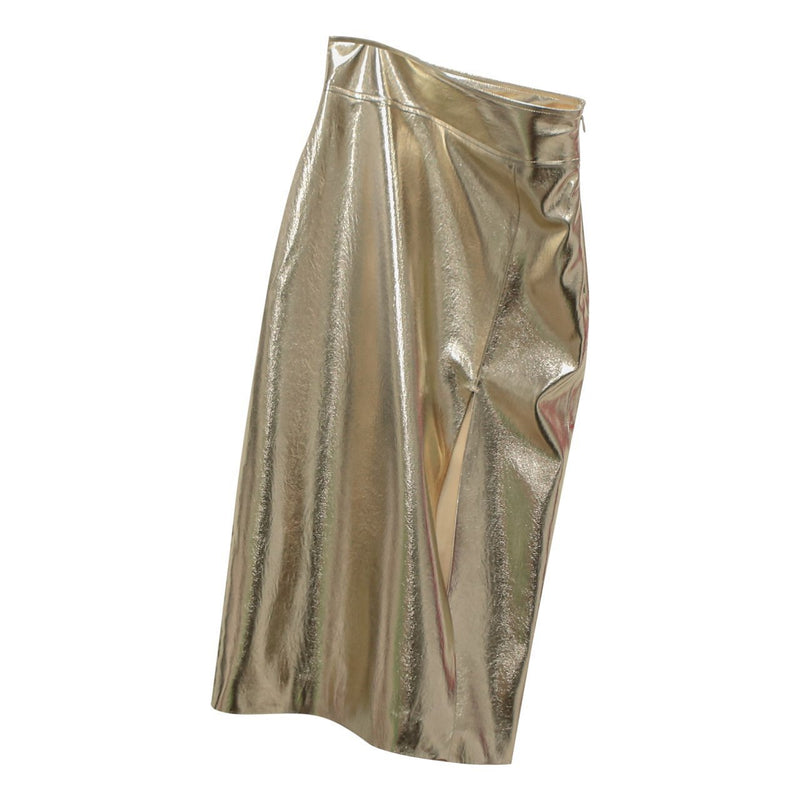 METALLIC VEGAN LEATHER PENCIL SKIRT