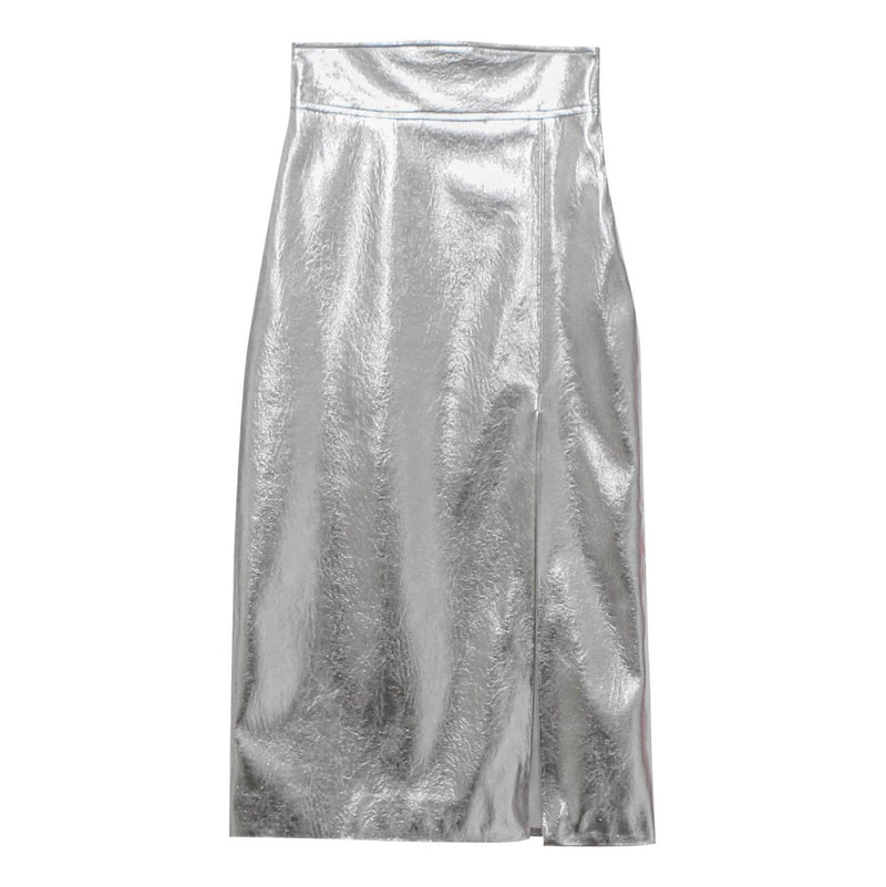 METALLIC VEGAN LEATHER PENCIL SKIRT