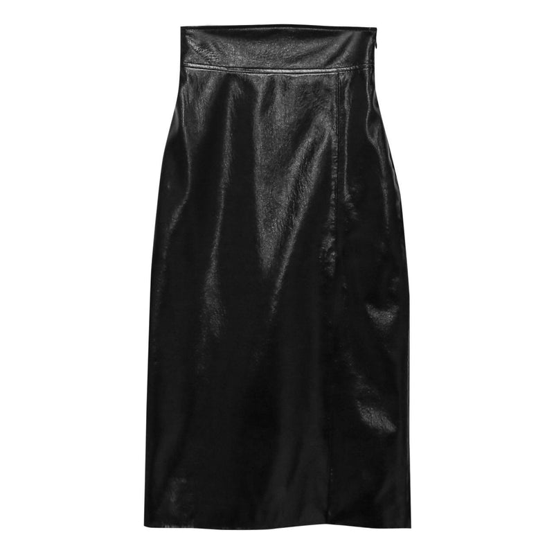 METALLIC VEGAN LEATHER PENCIL SKIRT