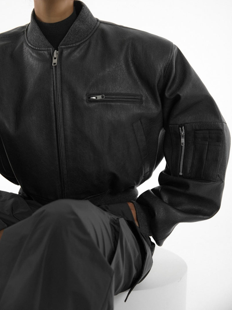 VEGAN LEATHER BOMBER JACKET