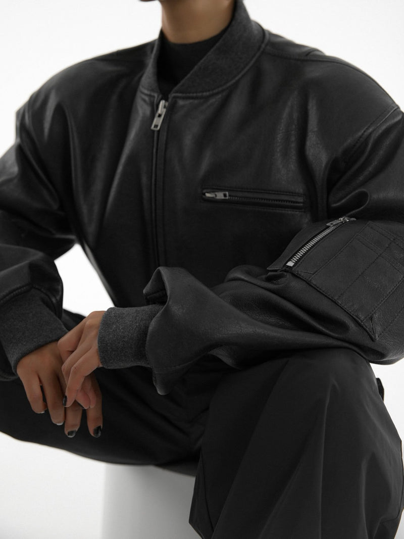 VEGAN LEATHER BOMBER JACKET