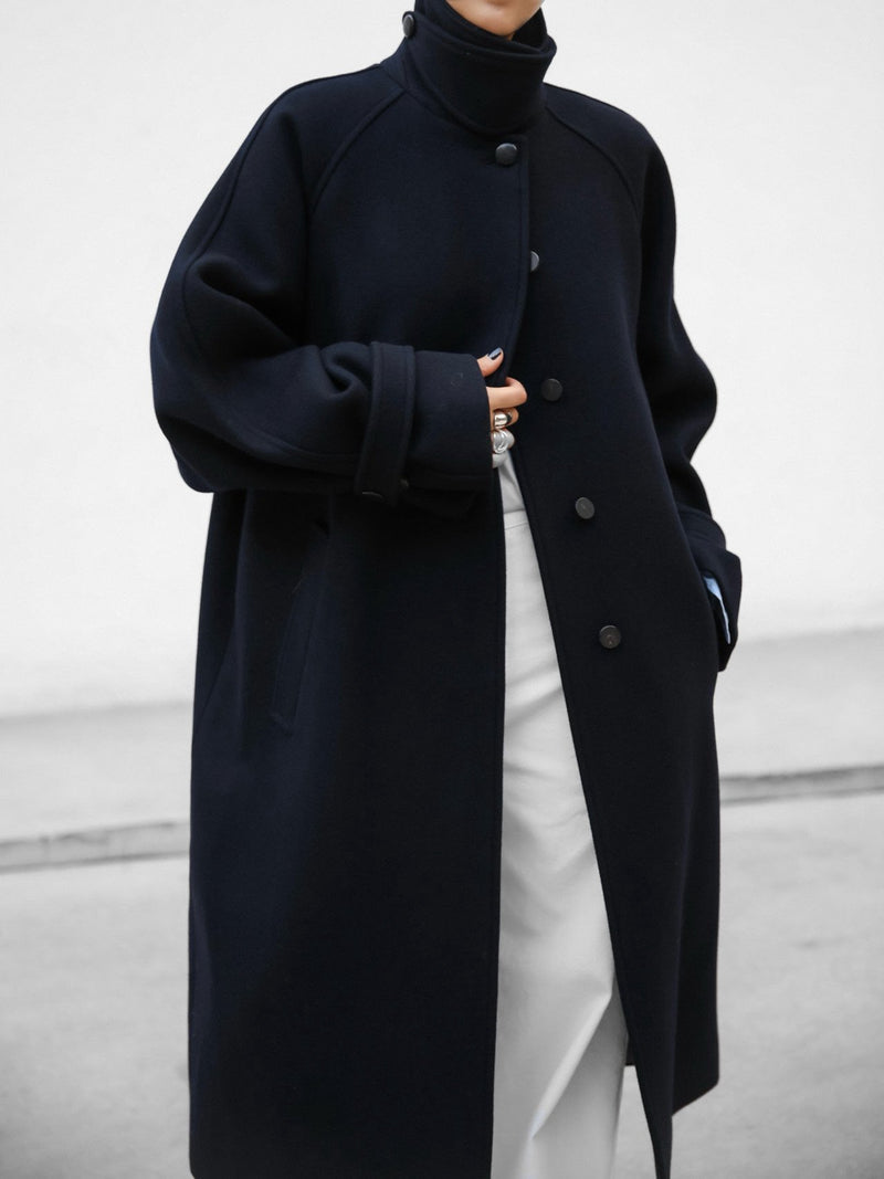 WOOL OVERSIZED HIGH NECK COLLARED BALMACAAN COAT