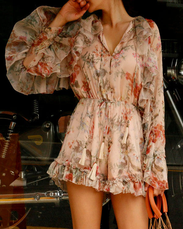 RUFFLED FLORAL GEORGETTE ROMPER