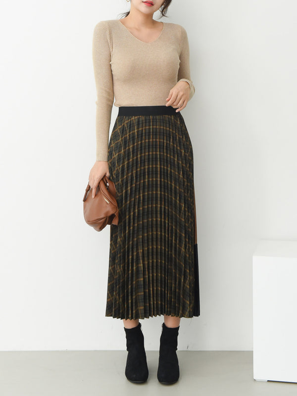 COLOR BLOCK PLEATED SKIRT