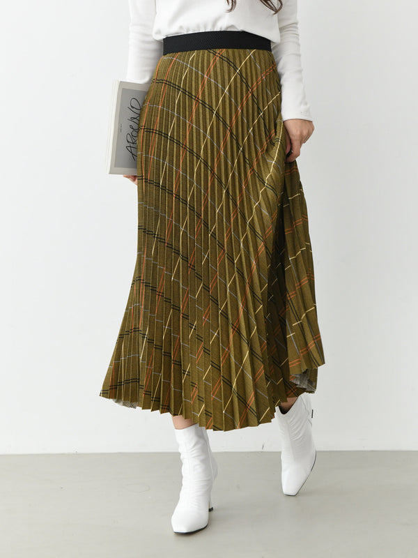 CHECK PLEATED SKIRT