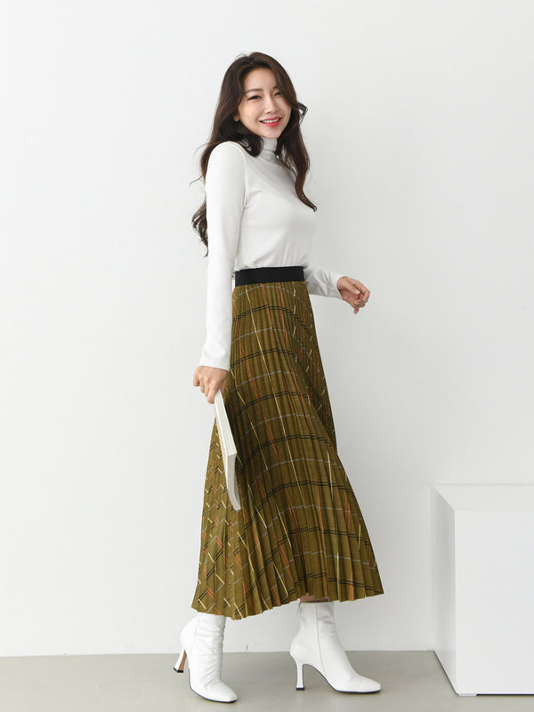 CHECK PLEATED SKIRT