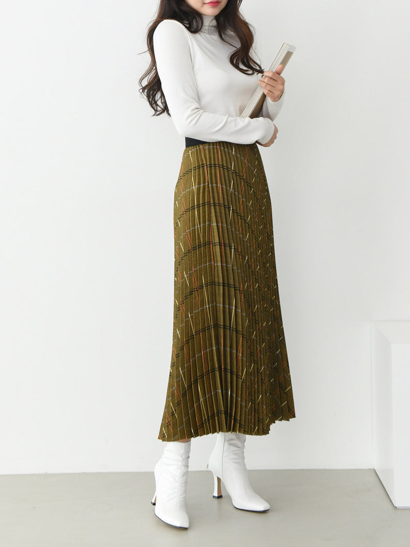 CHECK PLEATED SKIRT
