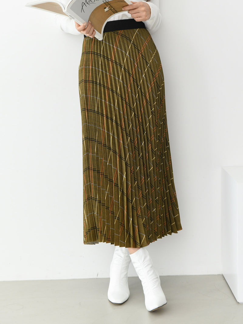 CHECK PLEATED SKIRT
