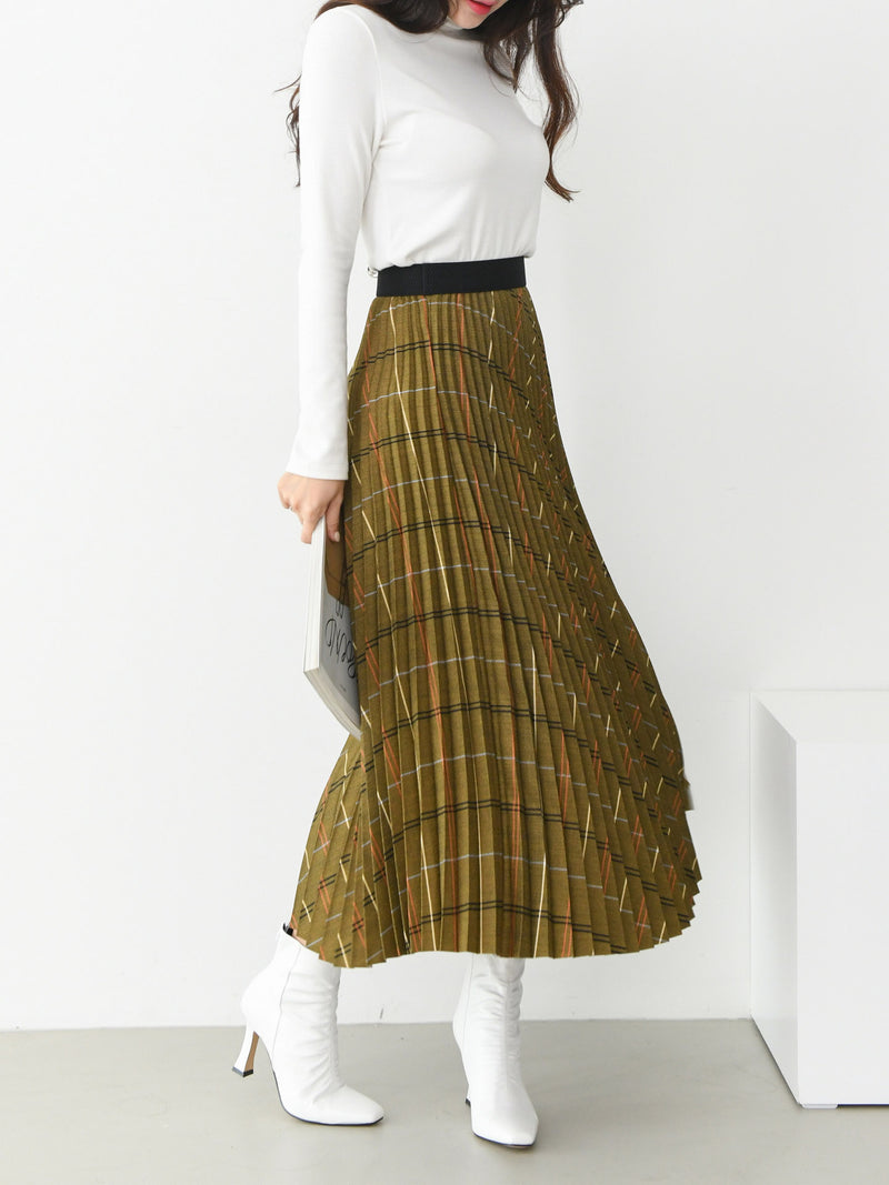 CHECK PLEATED SKIRT