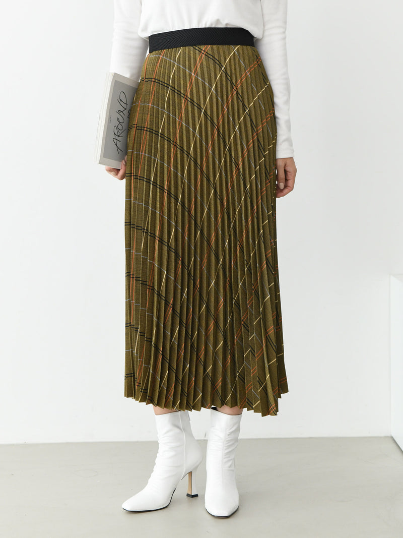 CHECK PLEATED SKIRT