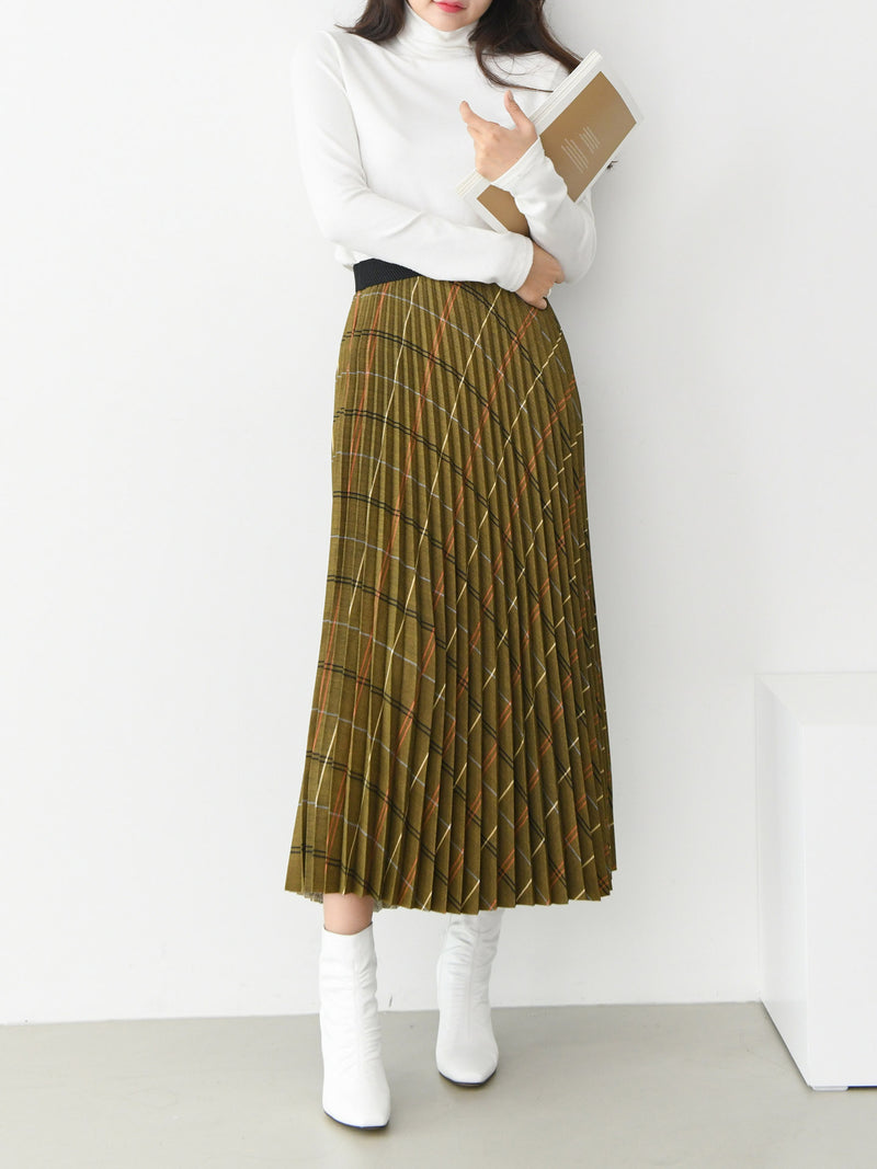 CHECK PLEATED SKIRT