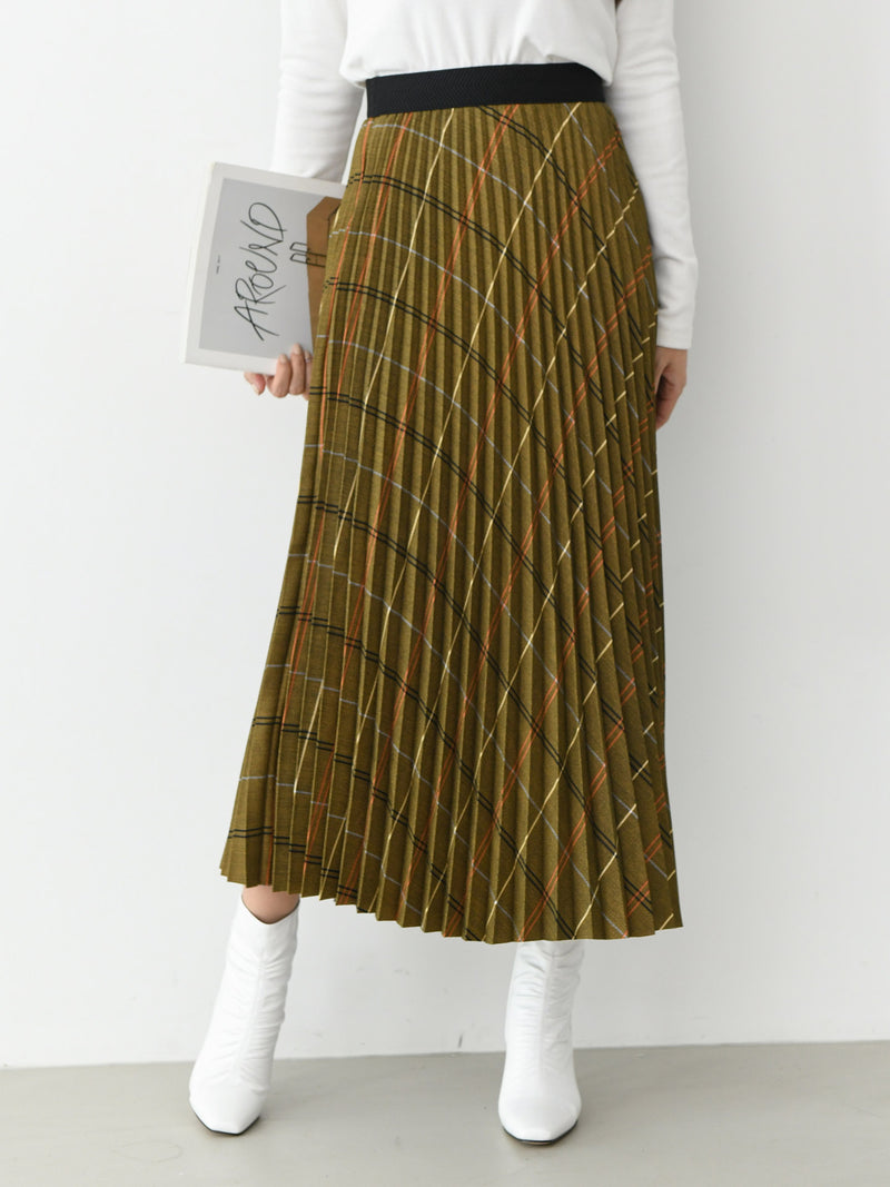 CHECK PLEATED SKIRT