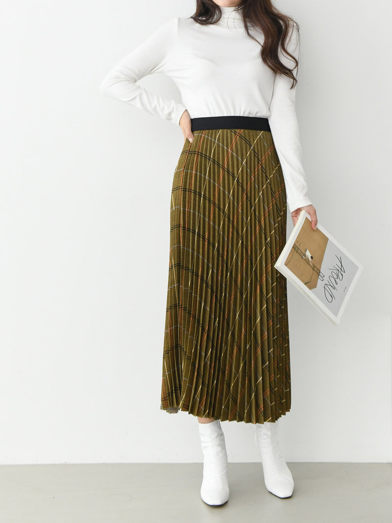 CHECK PLEATED SKIRT