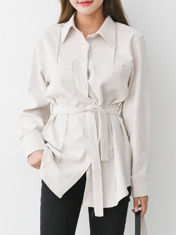 LONG SLEEVE SUEDE BELTED SHIRT