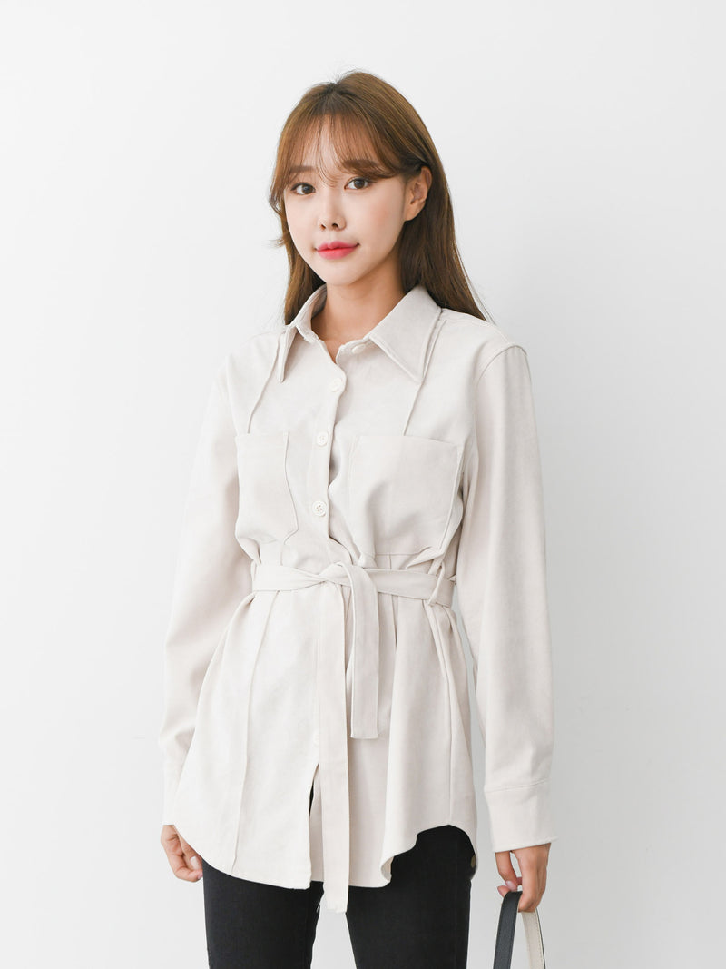 LONG SLEEVE SUEDE BELTED SHIRT